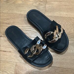 Bamboo Black and Gold Women's Slide Sandals